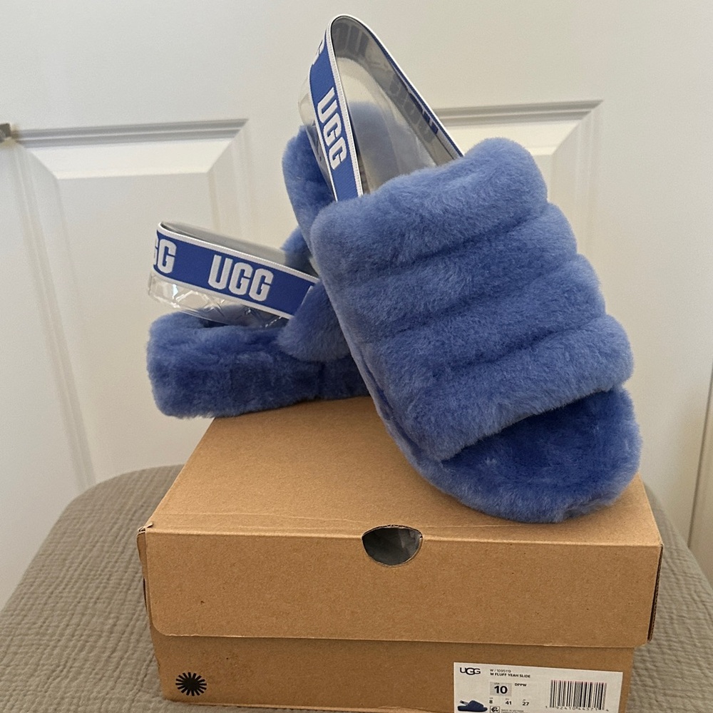 UGG Royal Blue Fluffy Slides